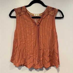 Skylar & Jade Orange Aztec Embroidered Lace Back Tie Tank Top Womens‎ Small